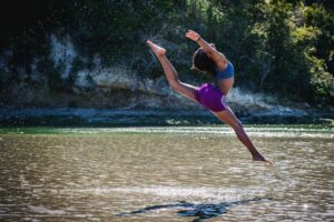 a woman doing yoga